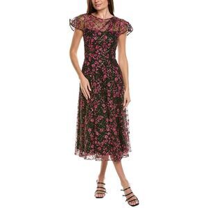 Theia Womens  Mariah Beaded Midi Dress, Purple